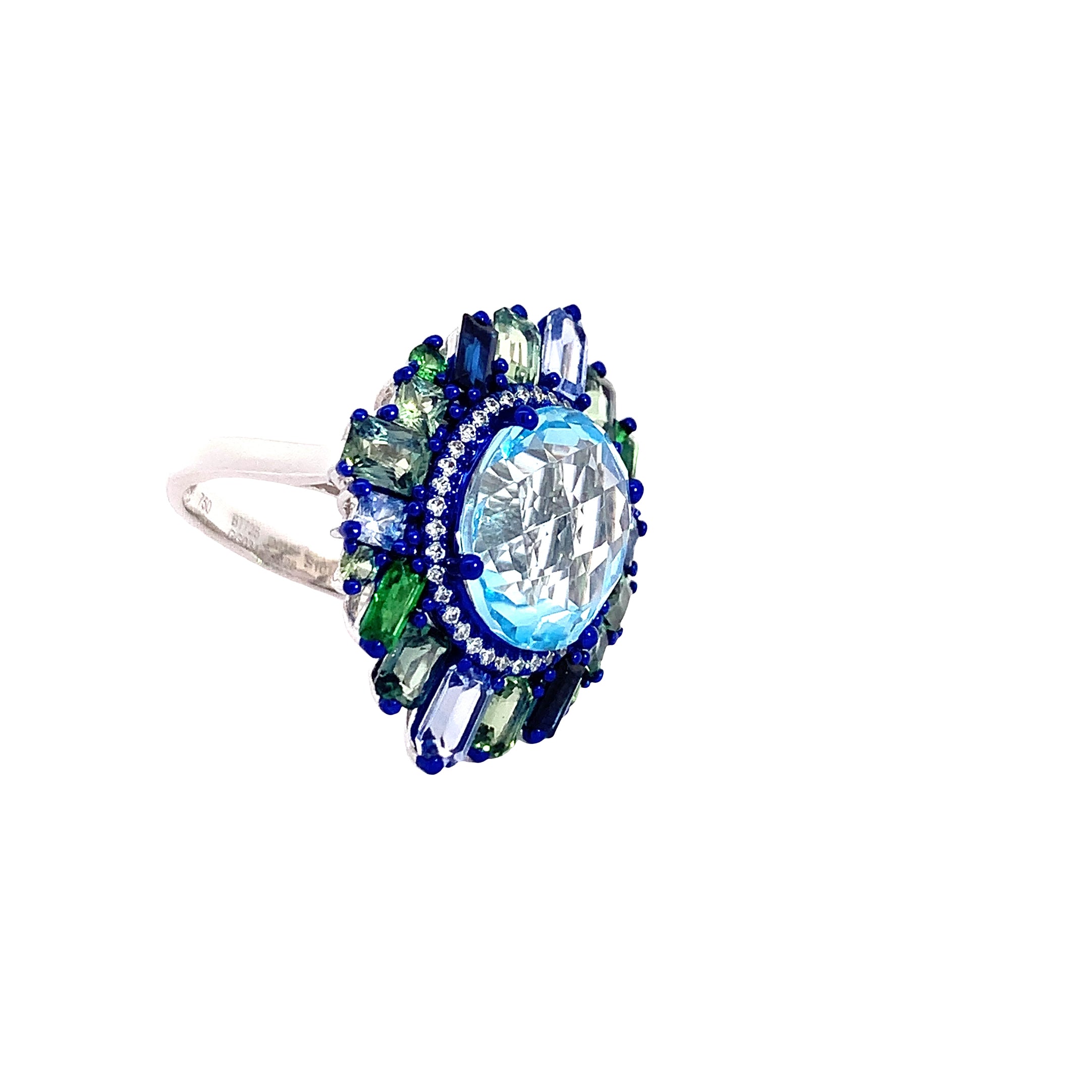 BLUE TOPAZ AND COLORED STONES RING