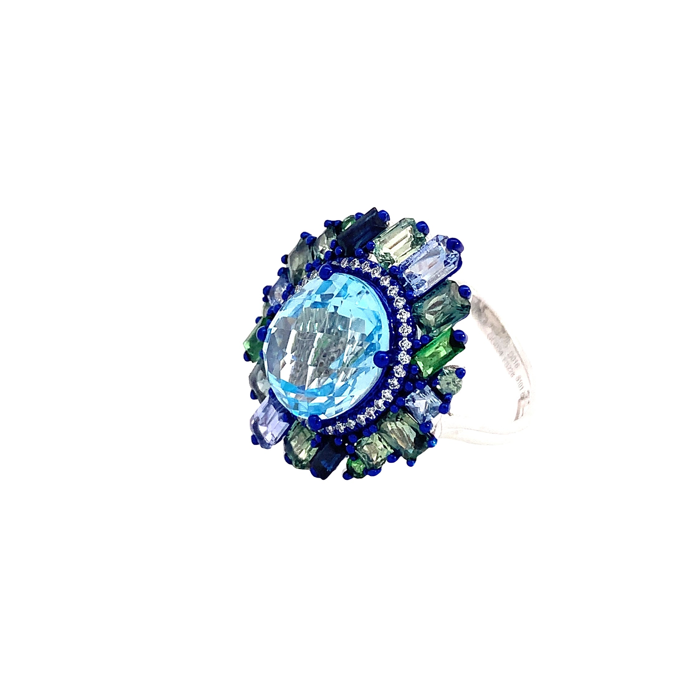 BLUE TOPAZ AND COLORED STONES RING