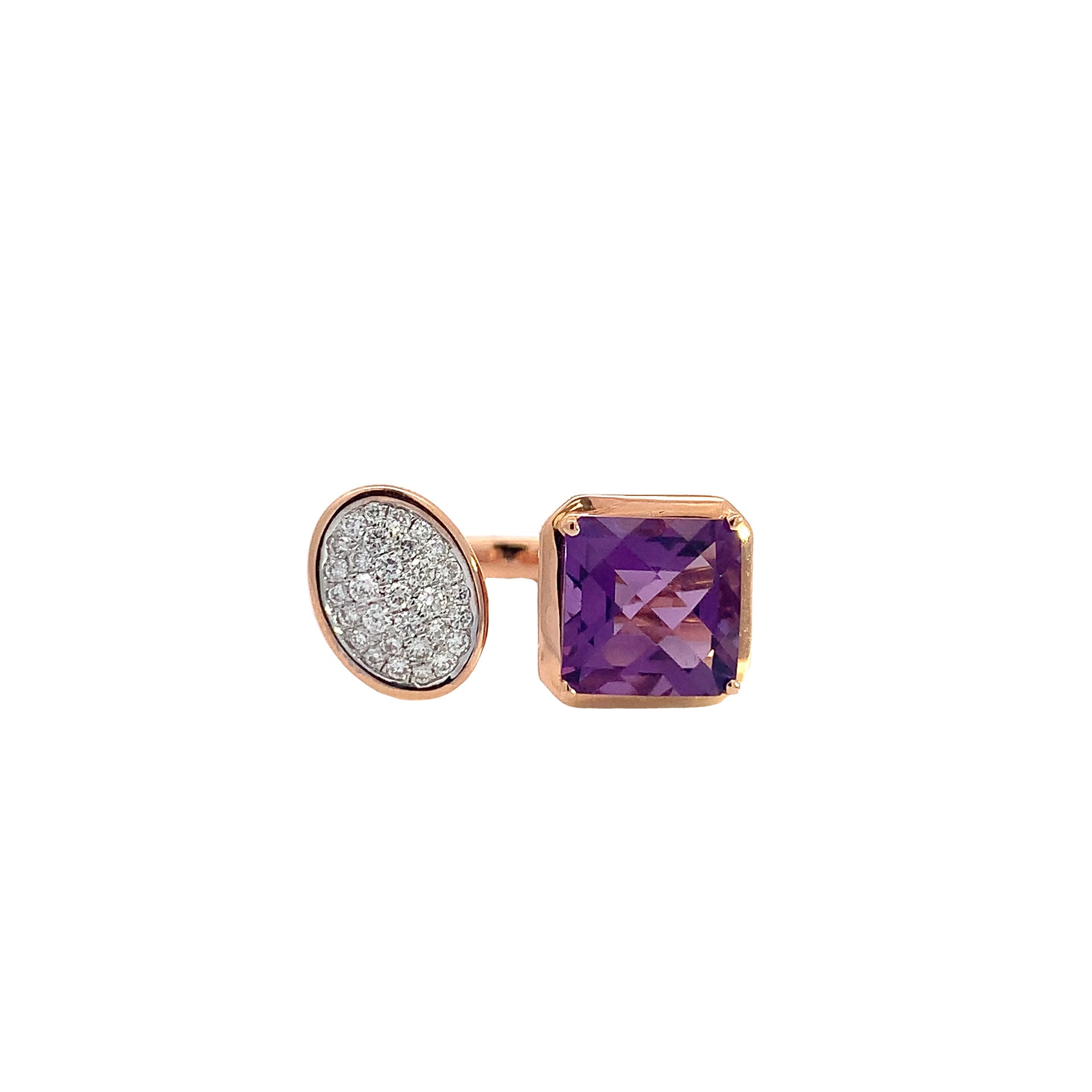 Rose Gold Ring with Amethyst, Diamond Stones