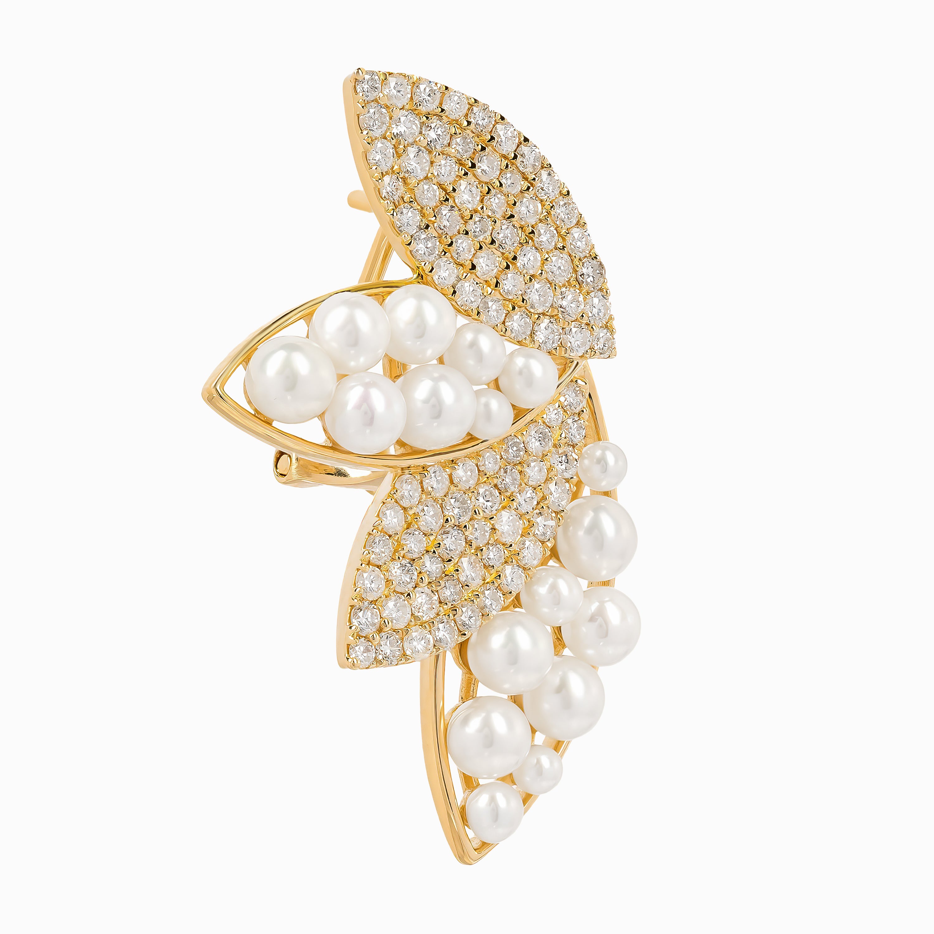 Yellow Gold Stud Earrings with Diamond, Pearl Stones