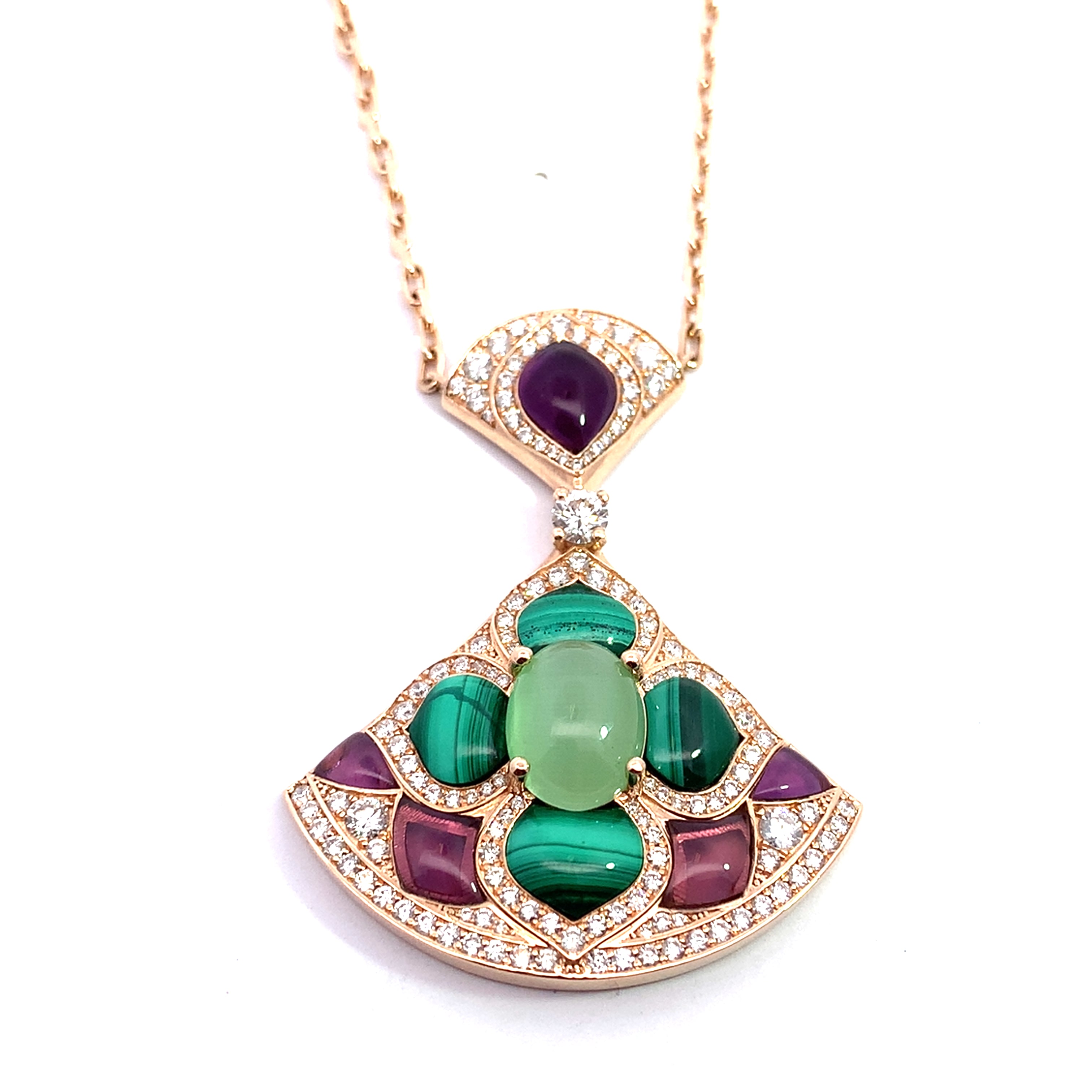 DIAMOND MALACHITE AMETHYST NECKLACE