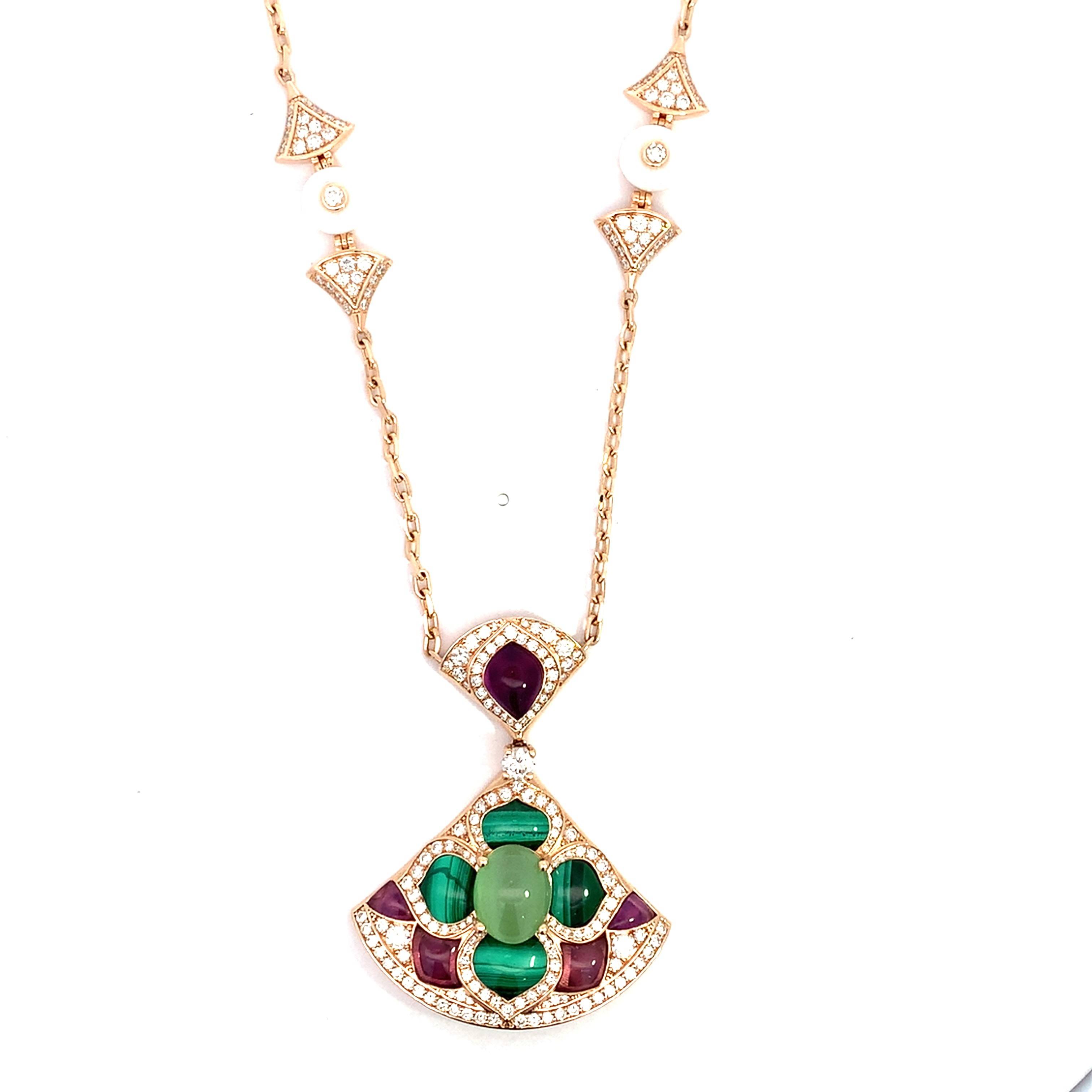 DIAMOND MALACHITE AMETHYST NECKLACE