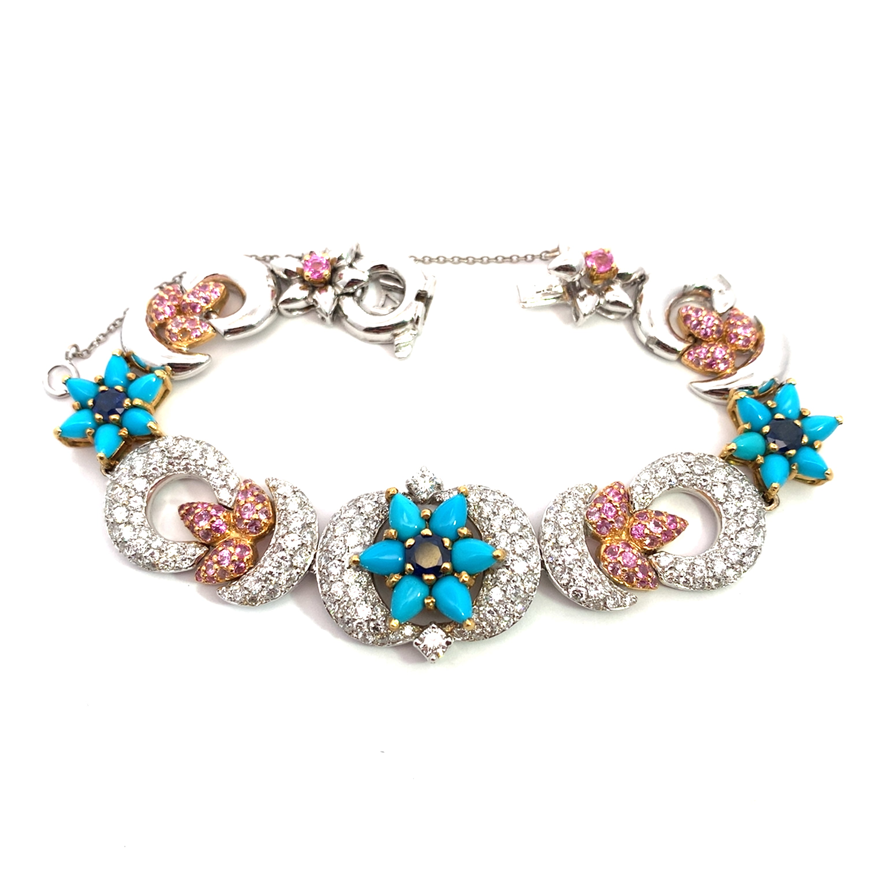 Turquoise Diamond Flower Motif Bracelet