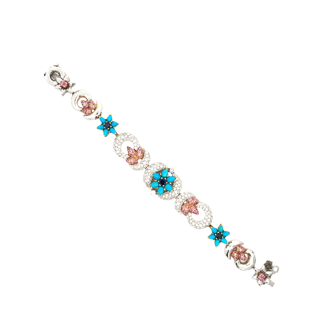 Turquoise Diamond Flower Motif Bracelet
