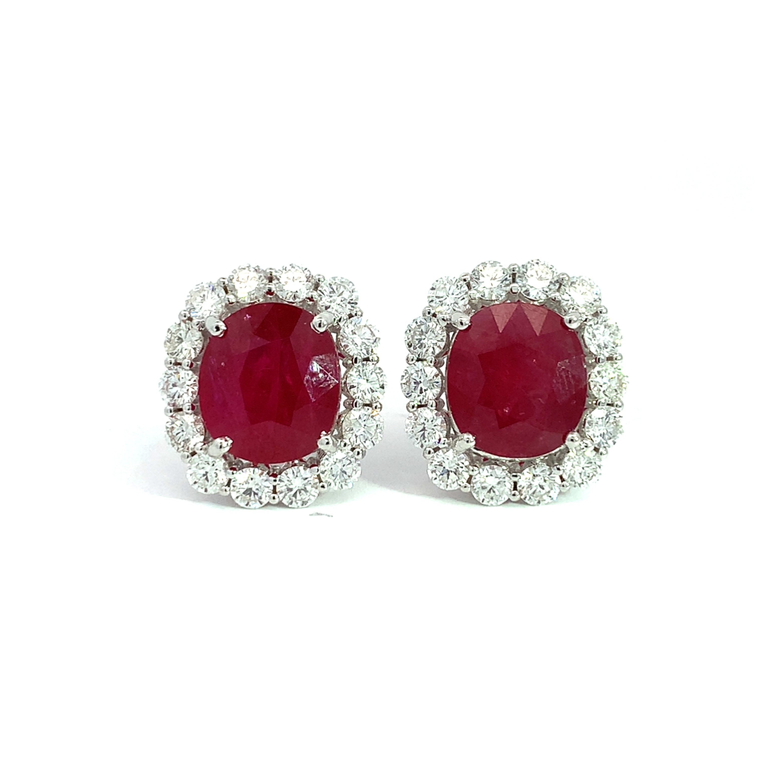 White Gold Ruby and Diamond Earrings