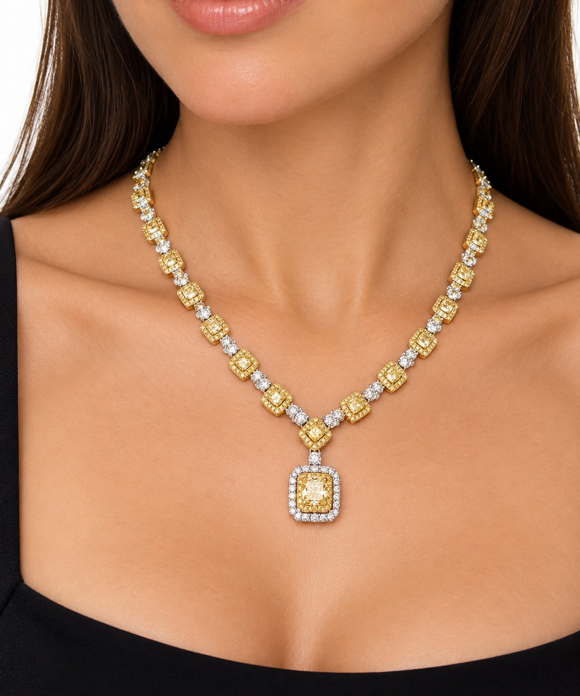 White Gold Yellow Diamond Necklace