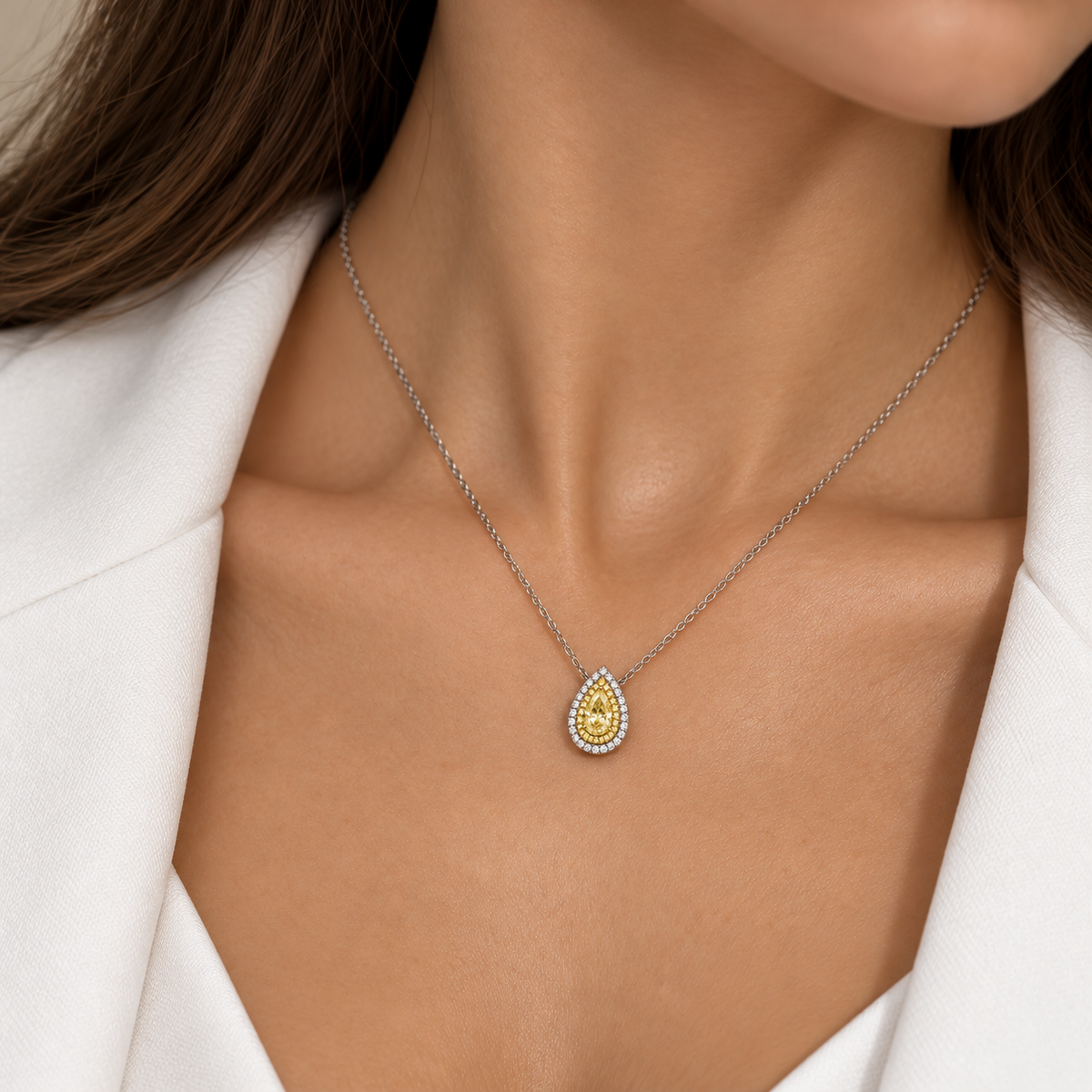 White Gold Yellow Diamond Pendant