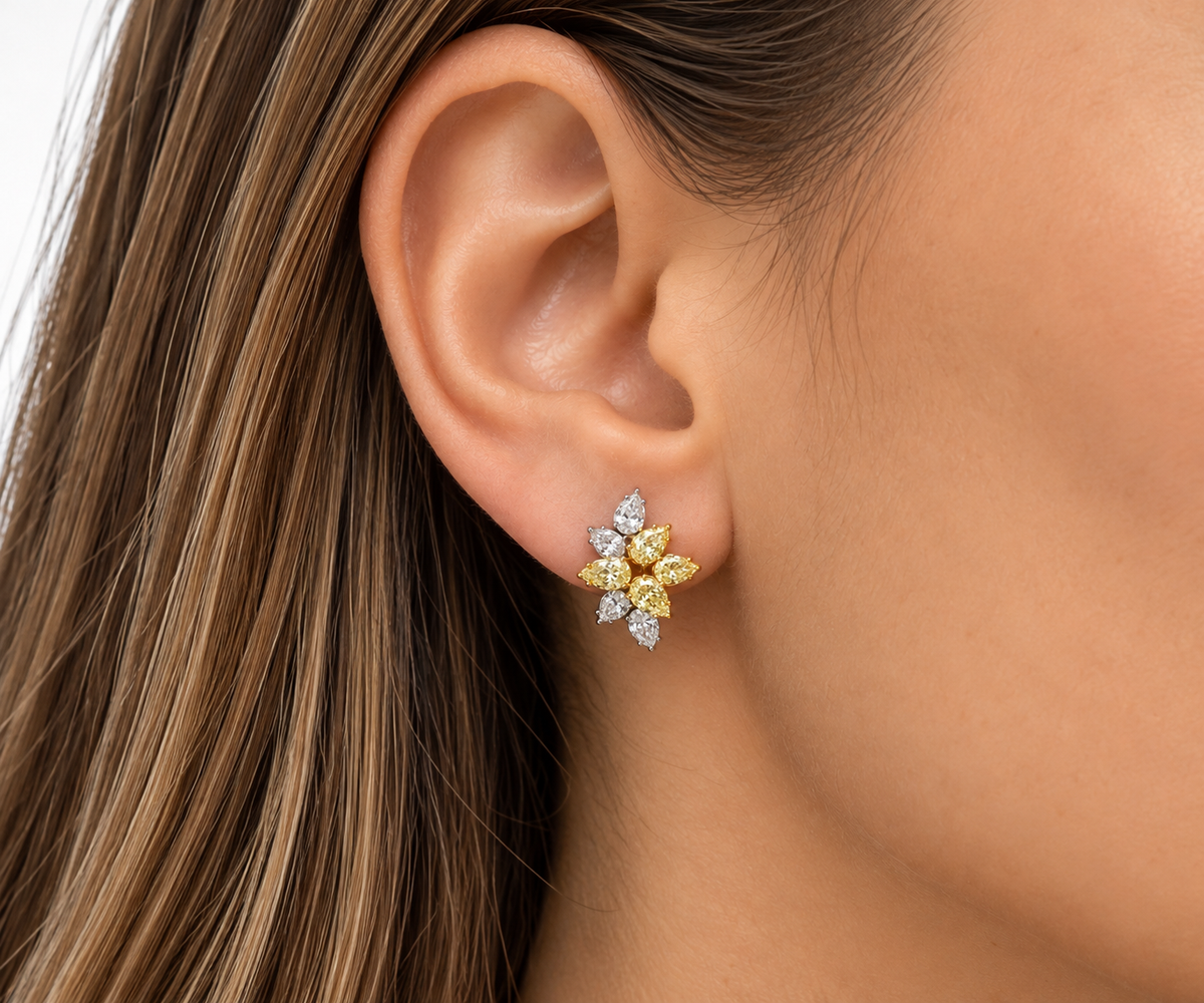 White Gold Yellow Diamond Earrings